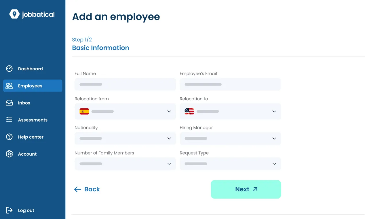 Jobbatical platform add an employee page